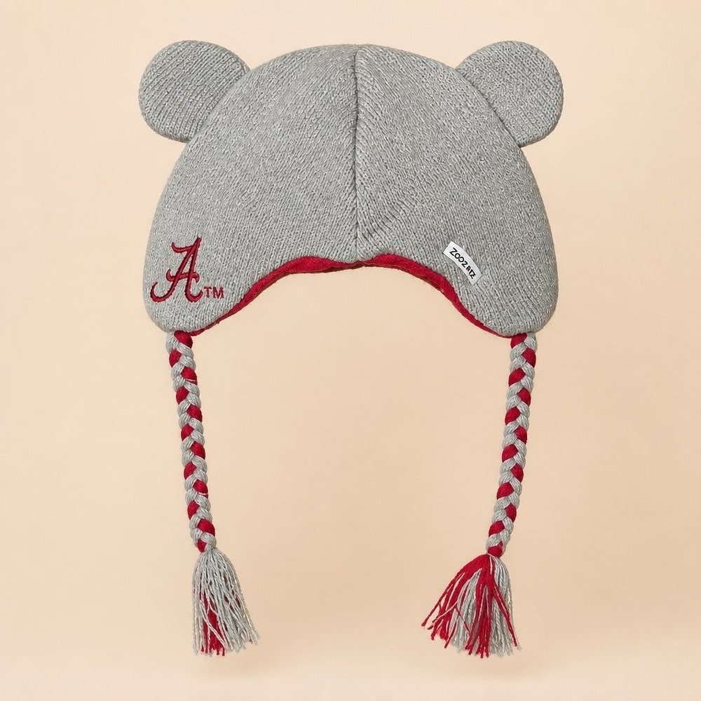 ZooZatz Alabama Crimson Tide Elephant Mascot Knit Winter Hat Gray Red Tassels
